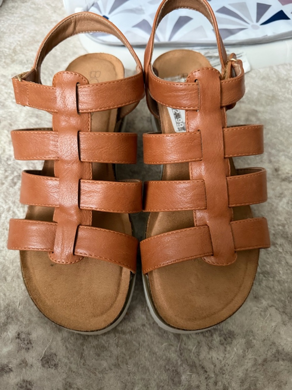 Brown Leather Slide Sandals with White Ribbed Soles
